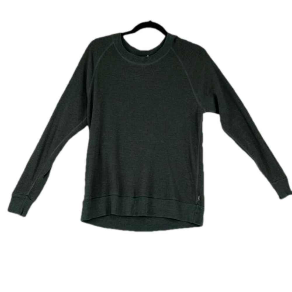 Aritzia TNA Forest Green Waffle Knit Long-Sleeved Shirt